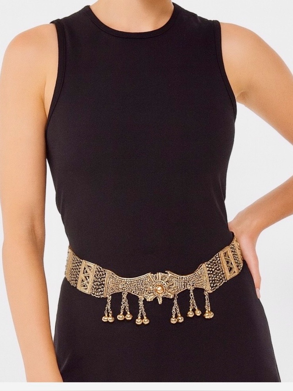 Gold Embellished Dangle Chain Waist Belt